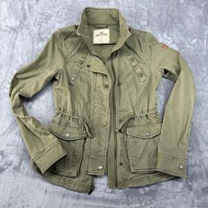Hollister Womens S Olive Green Utility Jacket Military Style Drawstring Waist
